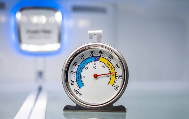 Refrigerator,thermometer,in,empty,cold,storage,unit.,refrigeration,safety,gauge