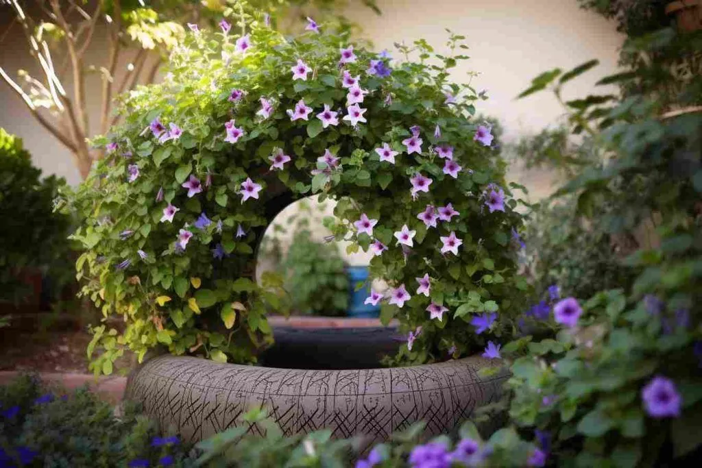 Add Height And Drama By Using A Tire As A Base For A Trellis And Planting Climbing Plants Like Morning Glories Or Clematis 1 1024x683