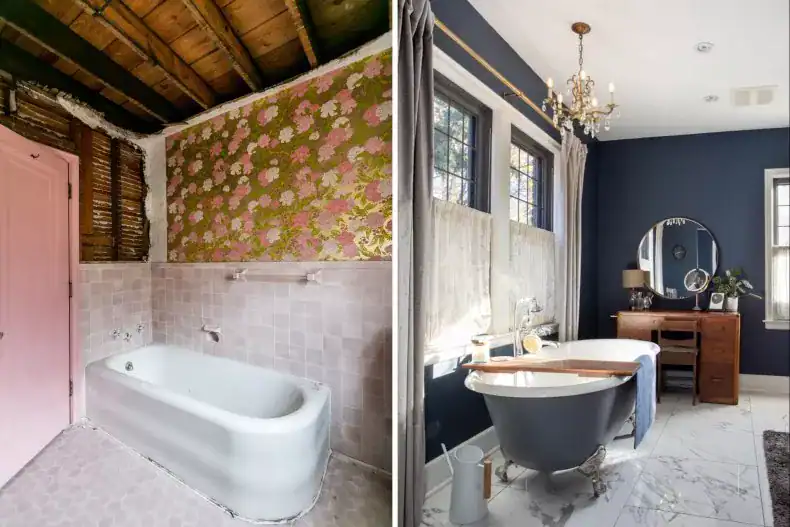 Bahroom before after renovation 1927 home