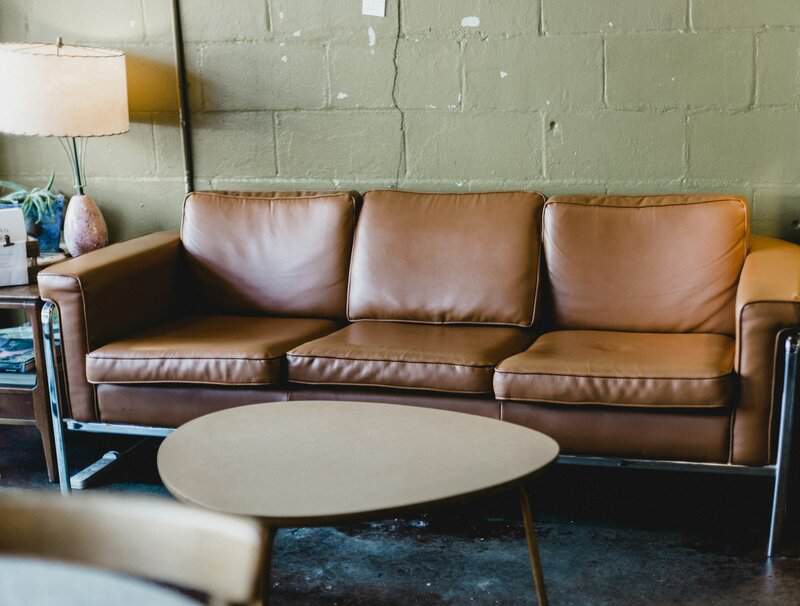 brown leather 3-seat sofa
