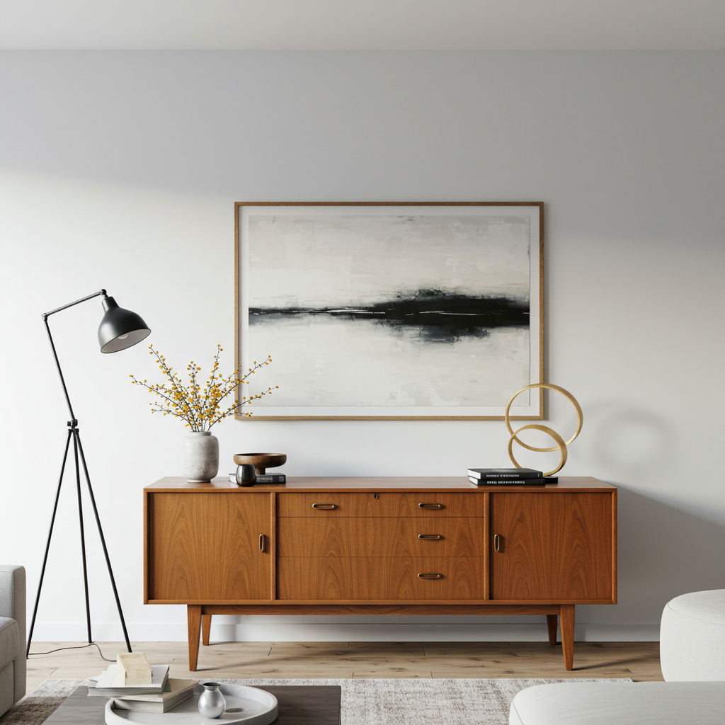 5. Nutze moderne Kunst mit Vintage-Möbeln